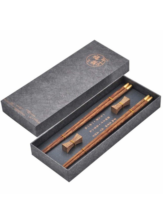 Kenpal Wooden Chopsticks Reusable with Case, Chinese Chopsticks Set with Holder 2 Pair (Wenge) - Image 2