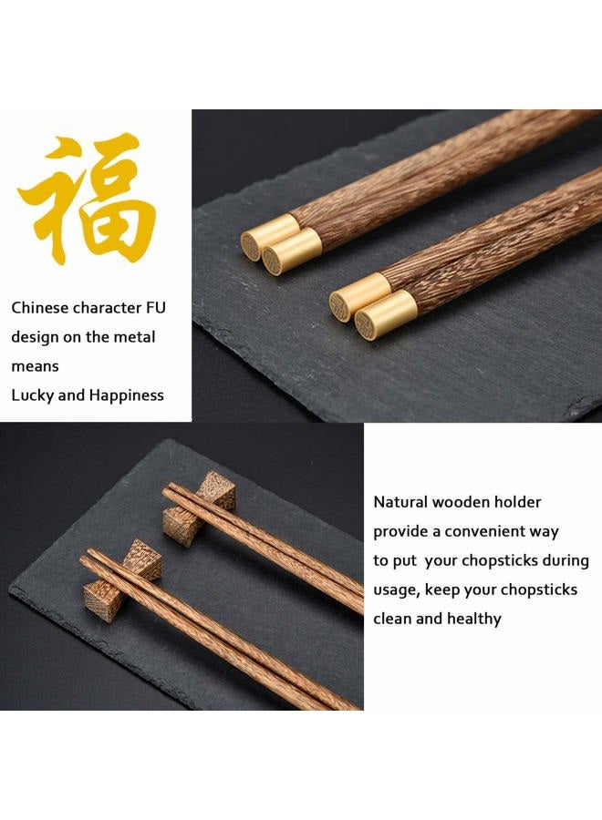 Kenpal Wooden Chopsticks Reusable with Case, Chinese Chopsticks Set with Holder 2 Pair (Wenge) - Image 3