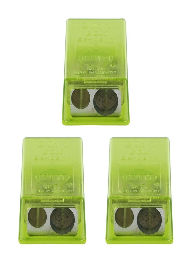 KUM AZ1032016-G - Pencil Sharpener with Container 2-in-1 M2, Pack of 3, Green, Double Sharpener with Tin - Image 1
