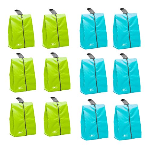 Lify Shoe Storage Organizer Bags Set, Water-Resistant Nylon Fabric with Sturdy Zipper for Traveling (12 Piece Pack) (Aqua Blue(Turquoise) & Florescent(Neon Green)) - Image 1