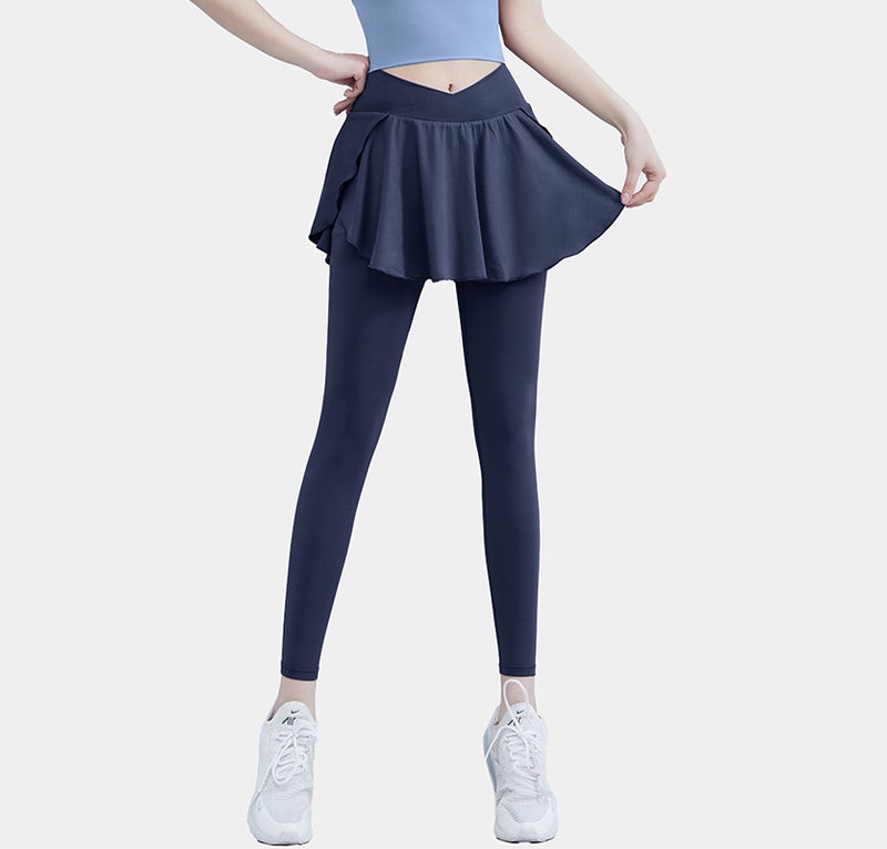 Leggings FBF2238003 Dark Gray Summer Thin Yoga Pants Women's High Waist Hip-lifting Fake Two-piece Fitness Quick-drying Anti-running Running Sports Culottes