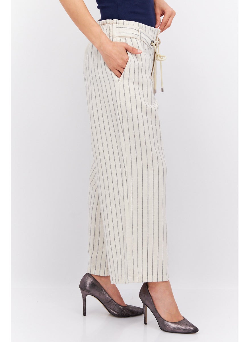 ESPRIT Women Regular Fit Stripe Wide Leg Pant, Off White  - Image 4