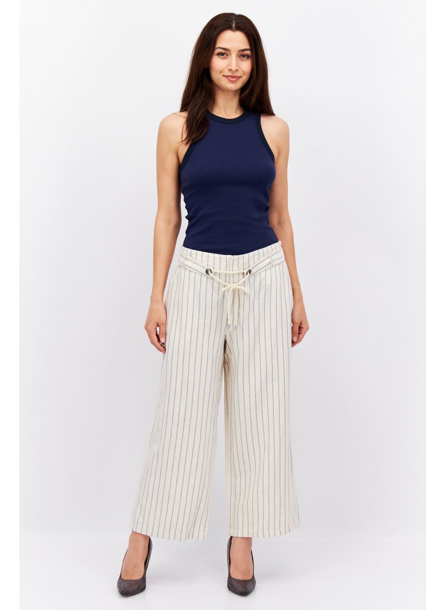 ESPRIT Women Regular Fit Stripe Wide Leg Pant, Off White  - Image 3
