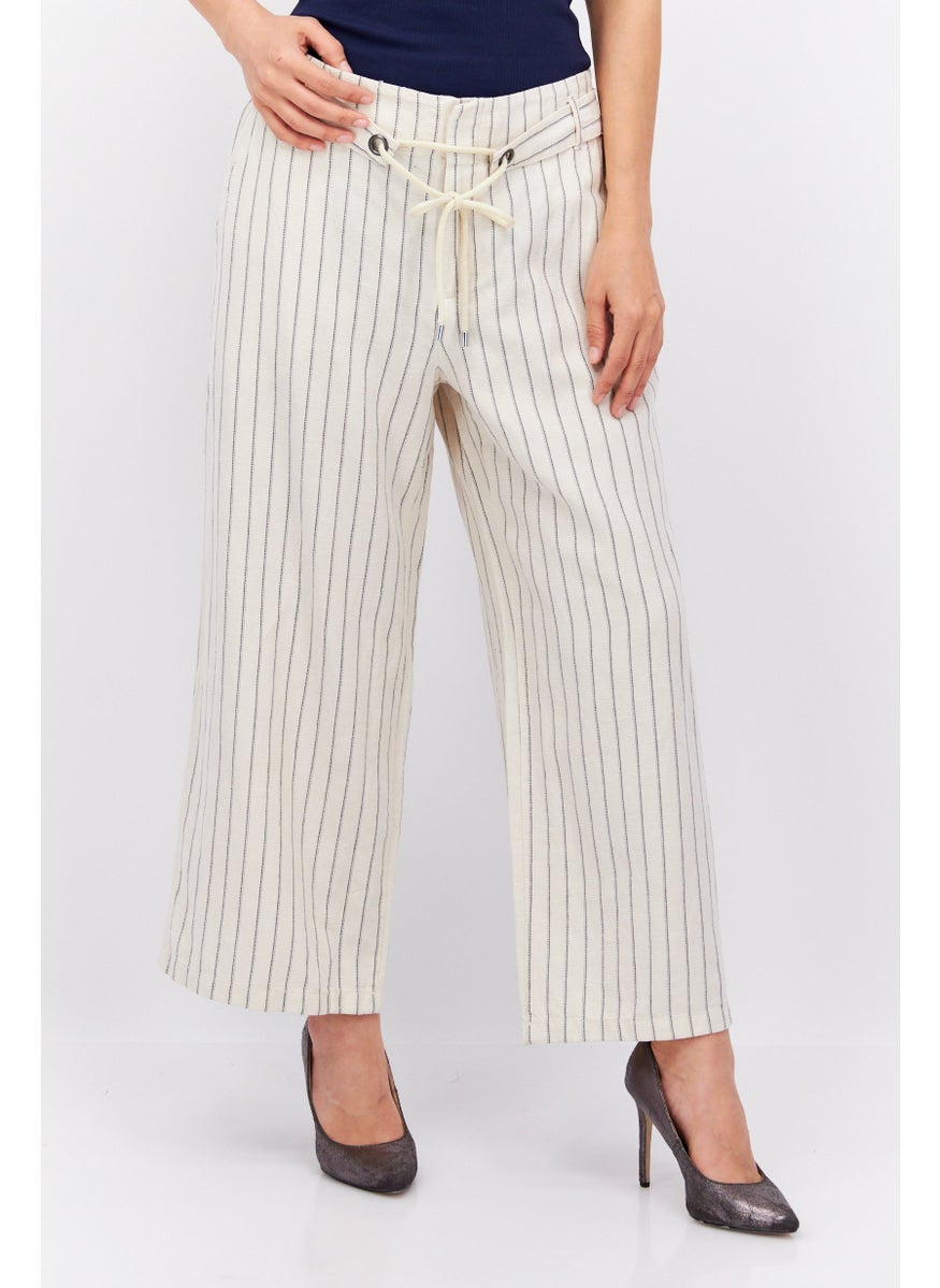 ESPRIT Women Regular Fit Stripe Wide Leg Pant, Off White  - Image 1