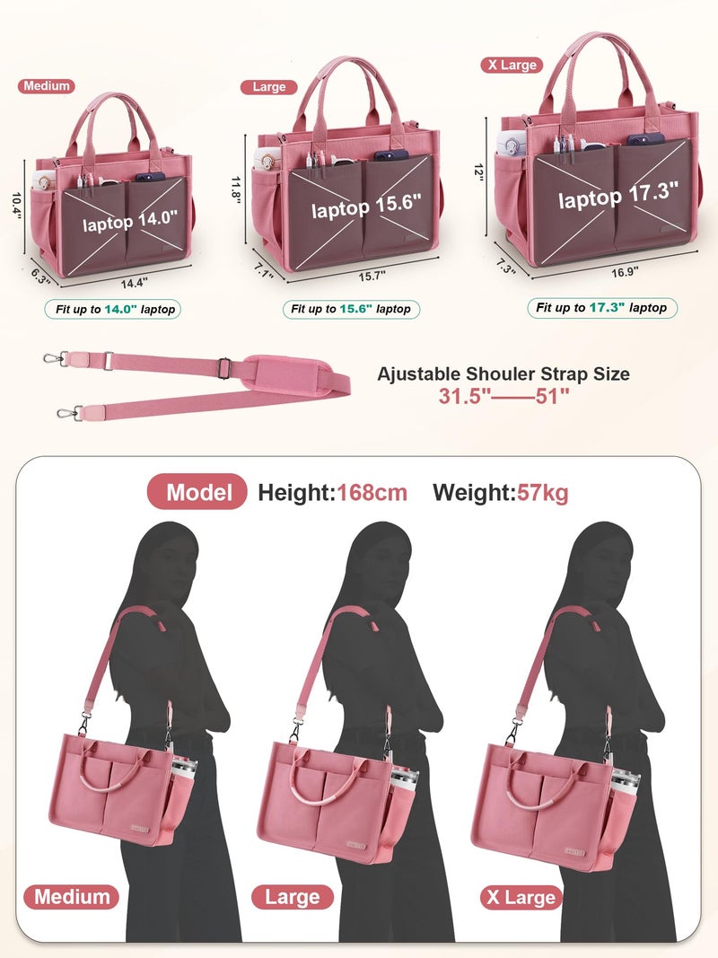 FIORETTO Women's Canvas Tote Bag with Zipper Top, Individual Compartments, Reinforced Bottom, Trolley Sleeve & Adjustable Strap, Doubles as a Crossbody Purse for Work, Travel & Bible, Pink Blush M - Image 5