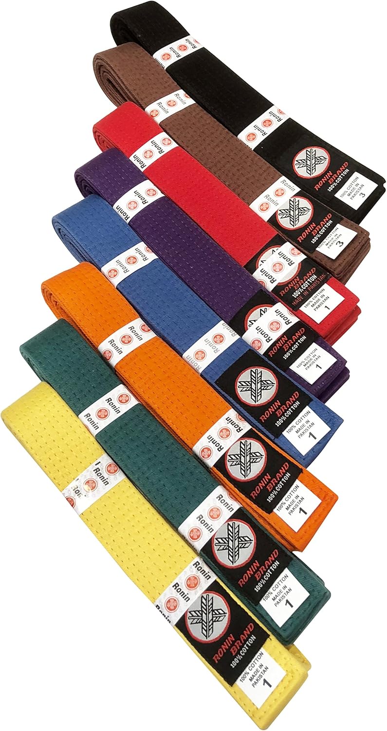 Ronin Brand Martial Arts Uniform Solid Colored Rank Belt – Yellow, Green, Orange, Blue, Purple, Red, Brown, & Black - Premium Quality (Black, 3) - Image 3