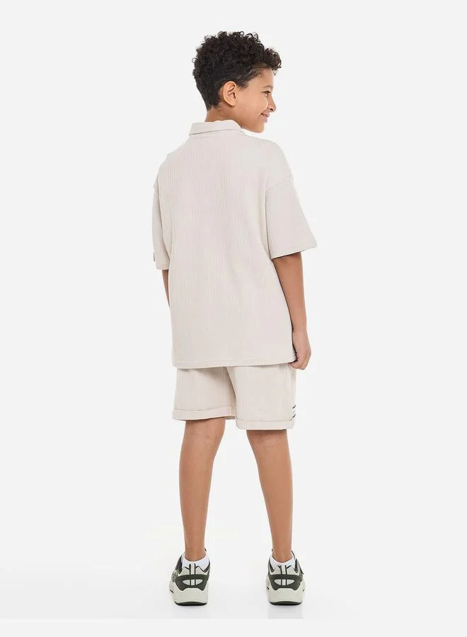 فكتور اند جين Victor And Jane Boys Beige Textured Polo T-Shirt and Shorts Set
