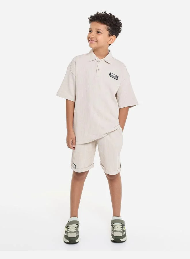 فكتور اند جين Victor And Jane Boys Beige Textured Polo T-Shirt and Shorts Set