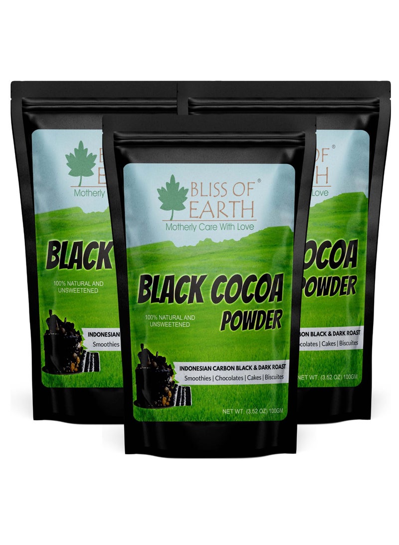 BLISS OF EARTH Black Cocoa Powder Natural and Unsweetened Carbon Black & Dark Roast Perfect for Cooking & Baking Cakes Biscuits Oreo Chocolates Smoothies 100GM Pack of 3 - Image 1