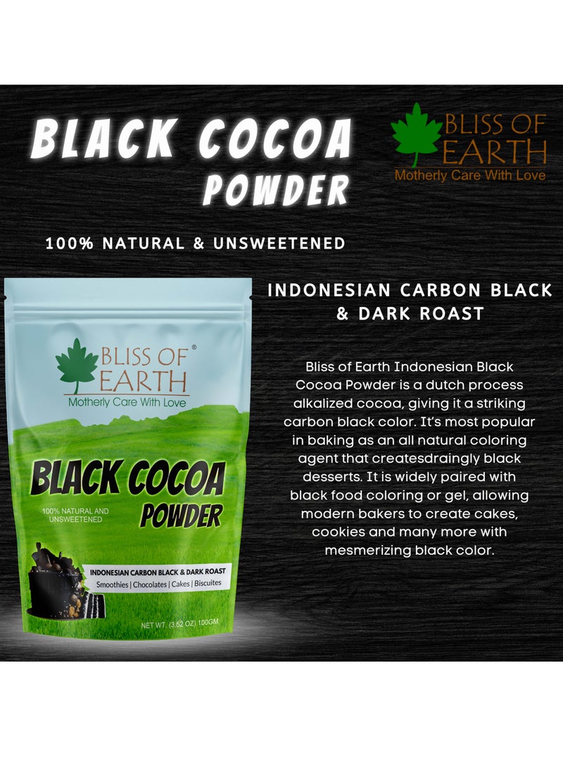 BLISS OF EARTH Black Cocoa Powder Natural and Unsweetened Carbon Black & Dark Roast Perfect for Cooking & Baking Cakes Biscuits Oreo Chocolates Smoothies 100GM Pack of 3 - Image 2