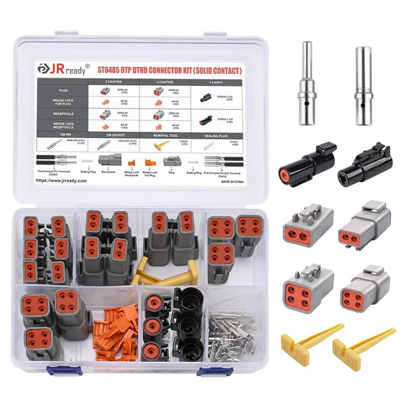 JRready ST6485 DTP DTHD Connector Kit Deutsch Connector Kit DTP Connectors 2 4 Pin and DTHD Connectors 1 Pin with Size 12 Solid Contacts Deutsch Pin 1216AWG Removal Tools