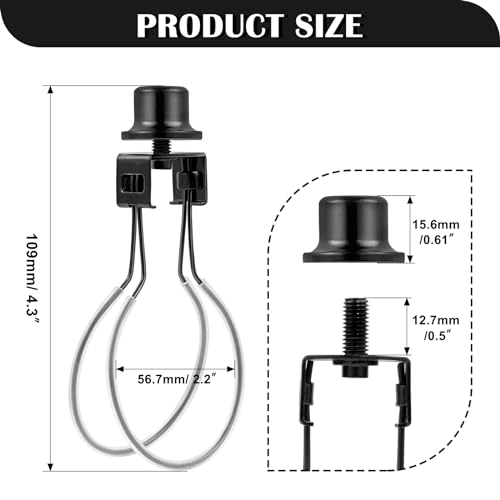 QVQCWD Lamp Shade Holder,Lamp Shade Light Bulb Clip Adapter,Clip On Lampshade Adapter Includes Finial and Lampshade Levellers,Spring Clip for Light Bulb (Black) - Image 2