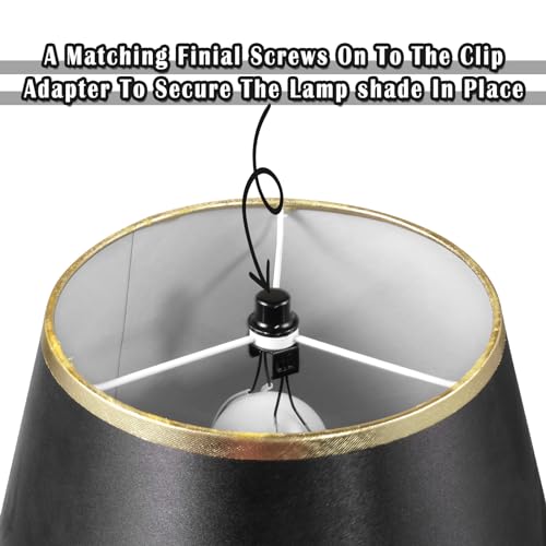 QVQCWD Lamp Shade Holder,Lamp Shade Light Bulb Clip Adapter,Clip On Lampshade Adapter Includes Finial and Lampshade Levellers,Spring Clip for Light Bulb (Black) - Image 4