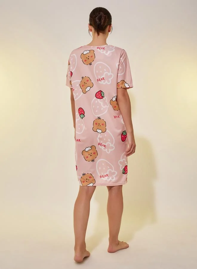 Take Two Take Two All Over Bear Print Short Sleeve Nightdress