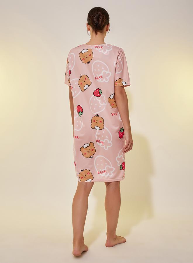 Take Two Take Two All Over Bear Print Short Sleeve Nightdress  - Image 4