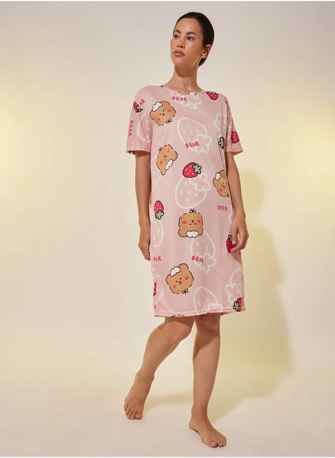 تايك تو Take Two All Over Bear Print Short Sleeve Nightdress