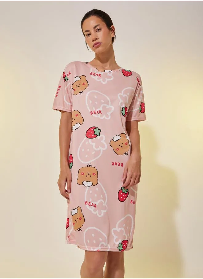 تايك تو Take Two All Over Bear Print Short Sleeve Nightdress