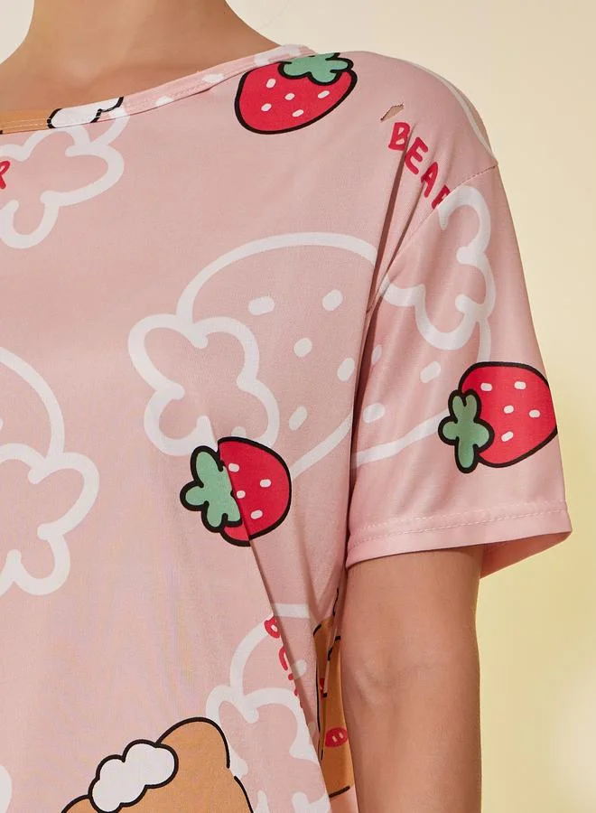 Take Two Take Two All Over Bear Print Short Sleeve Nightdress