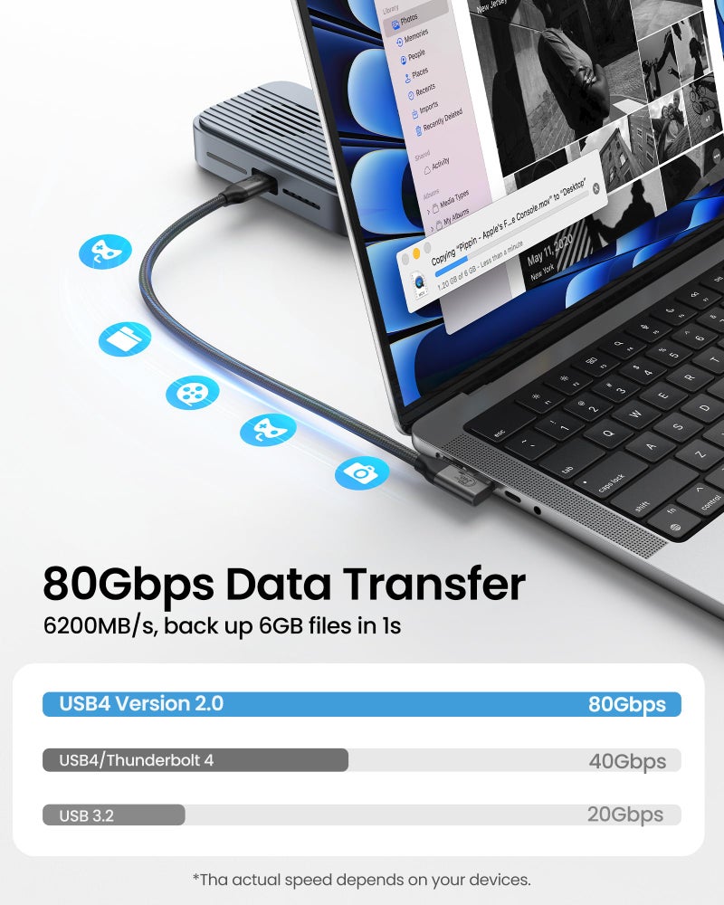 Silkland 80Gbps Right Angle USB 4 Cable for Thunderbolt 5 Cable 4FT, 120Gbps Bandwidth for 16K/Dual 8K, 240W, 90 Degree Braided USB C Video Cable Compatible Thunderbolt 4/5, MacBook M4 Pro,Dock - Image 2