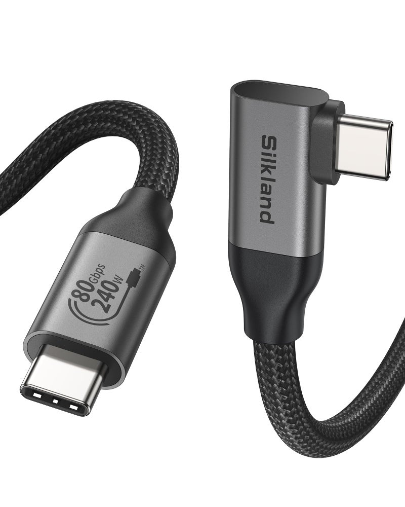 Silkland 80Gbps Right Angle USB 4 Cable for Thunderbolt 5 Cable 4FT, 120Gbps Bandwidth for 16K/Dual 8K, 240W, 90 Degree Braided USB C Video Cable Compatible Thunderbolt 4/5, MacBook M4 Pro,Dock - Image 1