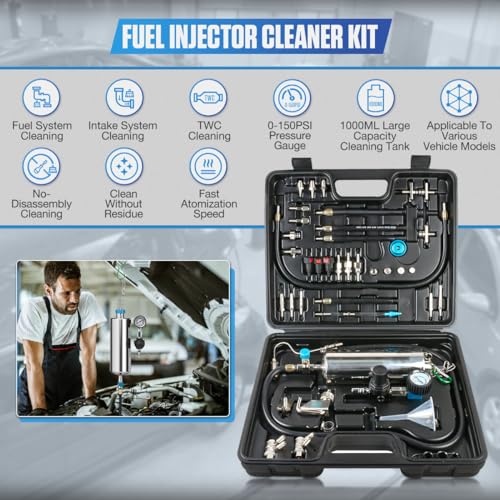DUOYI Fuel Injector Cleaner Kit 1000ML 150PSI Non-Dismantle Fuel Injector Tester and Cleaner Kit, throttle valve/TWC/exhaust pipe/intake manifold Cleaning Tool with 40pcs Accessories, for All Petrol Cars - Image 2