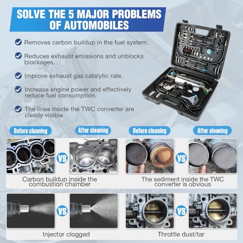 DUOYI Fuel Injector Cleaner Kit 1000ML 150PSI Non-Dismantle Fuel Injector Tester and Cleaner Kit, throttle valve/TWC/exhaust pipe/intake manifold Cleaning Tool with 40pcs Accessories, for All Petrol Cars - Image 4