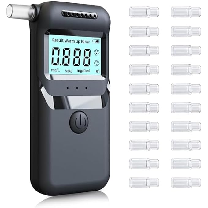 rayihni Certified Digital Alcohol Tester Professional Portable Alcohol Tester with LCD Display, Semi-Conductor Sensor Technology, 20 Nozzles, Personal Alcolimeters for Home and Professional Use - Image 1