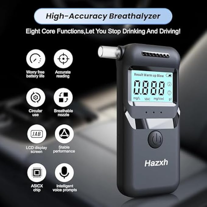 rayihni Certified Digital Alcohol Tester Professional Portable Alcohol Tester with LCD Display, Semi-Conductor Sensor Technology, 20 Nozzles, Personal Alcolimeters for Home and Professional Use - Image 3