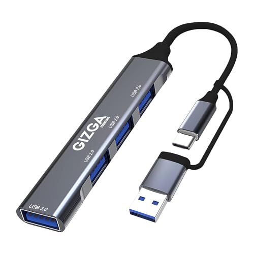 Gizga Essentials 4-in-1 USB C & USB A HUB with USB 3.0 5Gbps High-Speed Port & Dual USB 2.0, Multiport USB Adapter with Smart Chip, Plug & Play, Aluminum Build| Universal for Laptop MacBook Tablet - Image 1