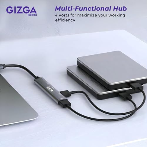 Gizga Essentials 4-in-1 USB C & USB A HUB with USB 3.0 5Gbps High-Speed Port & Dual USB 2.0, Multiport USB Adapter with Smart Chip, Plug & Play, Aluminum Build| Universal for Laptop MacBook Tablet - Image 4
