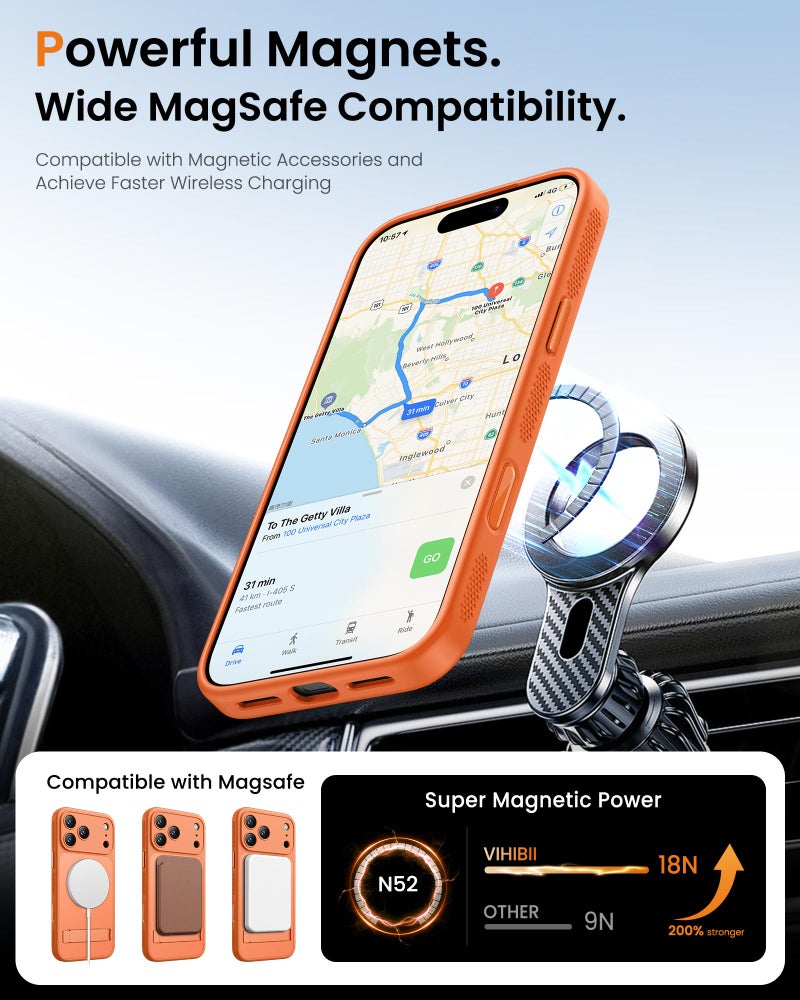 Vihibii فيهيبي لهاتف iPhone 17 Pro Max - جراب مع حامل وتحكم بالكاميرا، [متوافق مع Magsafe]، حماية كاملة للعدسة وحماية عسكرية، غطاء هاتف شفاف نحيف غير قابل للانزلاق، 6.9" 2025، برتقالي - Image 3