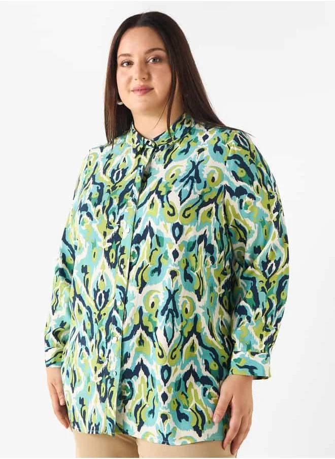 Ulla Popken Plus Size Ulla Popken Printed Shirt with Button Closure