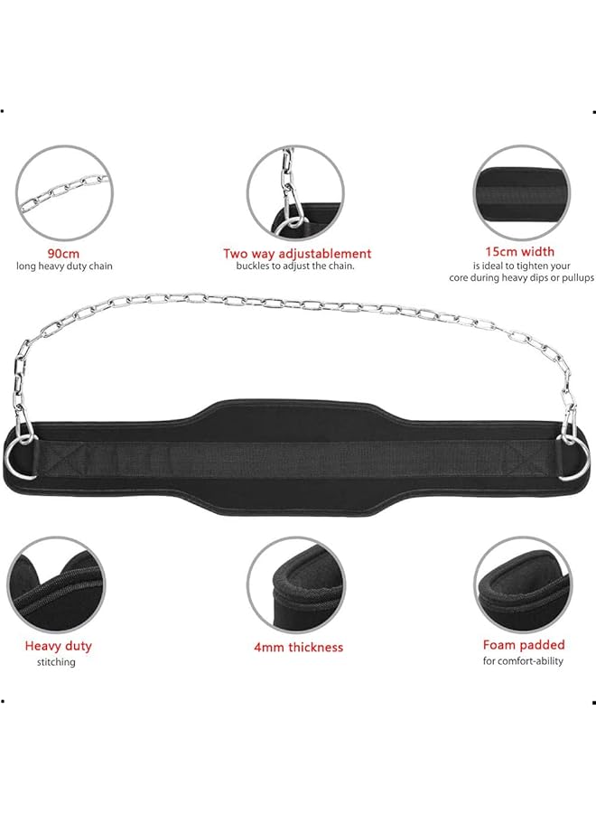 X spring Weight Lifting Belt Dip Belt with Chain For Weightlifting Premium Pull Up Belt for Weight Lifting Squat Training Fitness Men and Women Workout Belt with Comfortable Neoprene Support - Image 2