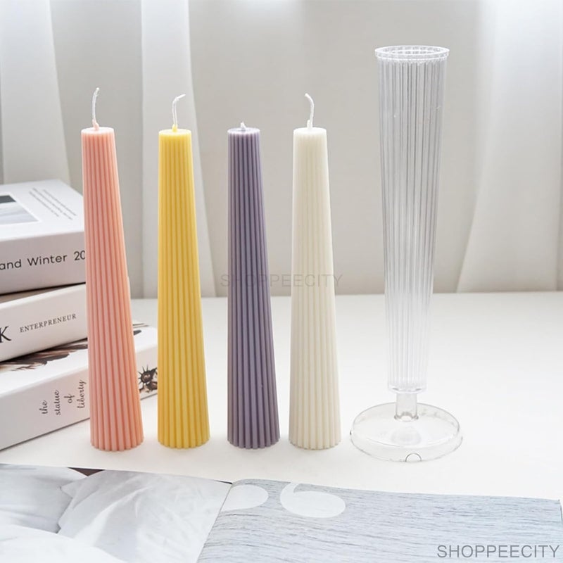 Shoppeecity Long Pole Candle Mould I Flat Head Striped Pillar Column Cylinder Acrylic Candlestick Wax Mold I for DIY Handmade Ornament Aromatherapy Cake Home Wedding Dinner Party Dcor Art Craft Making 1 Pcs 38 X 228 CM - Image 2