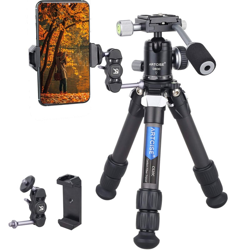 ARTCISE Carbon Fiber Mini Tripod Kit Lightweight Portable Tabletop With Handle 360 Ball Head CNC Magic Arm Phone Holder Compact Travel Macro Desktop Max Load 22lbs10kg for DSLR Camera