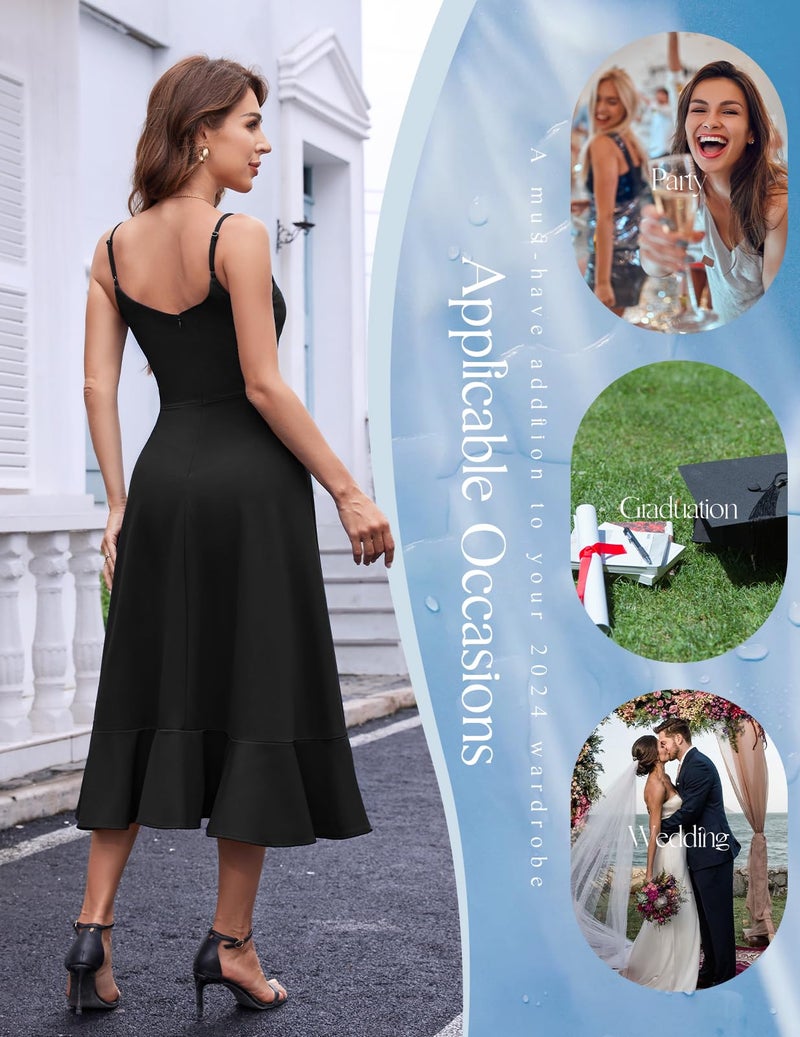 DRESSTELLS Cocktail Dresses for Woman, Black Formal Wedding Guest Aline Fit Flare Vintage Tea Party High Low Ruffle Petite Dress Black S - Image 4