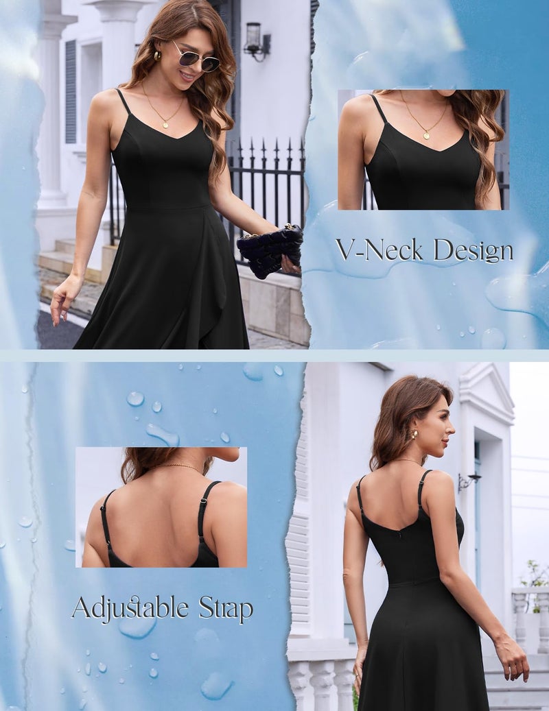 DRESSTELLS Cocktail Dresses for Woman, Black Formal Wedding Guest Aline Fit Flare Vintage Tea Party High Low Ruffle Petite Dress Black S - Image 2