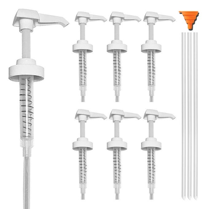 6 PACK GALLON JUG PUMP DISPENSER 38400 SYRUP PUMP FOR GALLON JUG DISPENSING 7CC LOTION GALLON SHAMPOO PUMP TOP REPLACEMENT FITS 1 GALLON BOTTLE 64OZ 128OZ HAND SANITIZER CONTAINERS PLUS FUNNEL