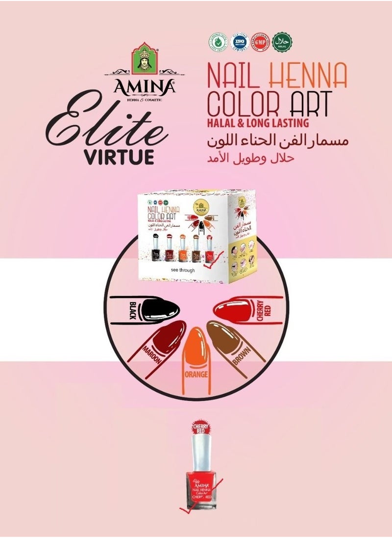 Amina Nail Polish Henna Color Art Nail Paint Mehendi Cherry Red 10 ML  - Image 4