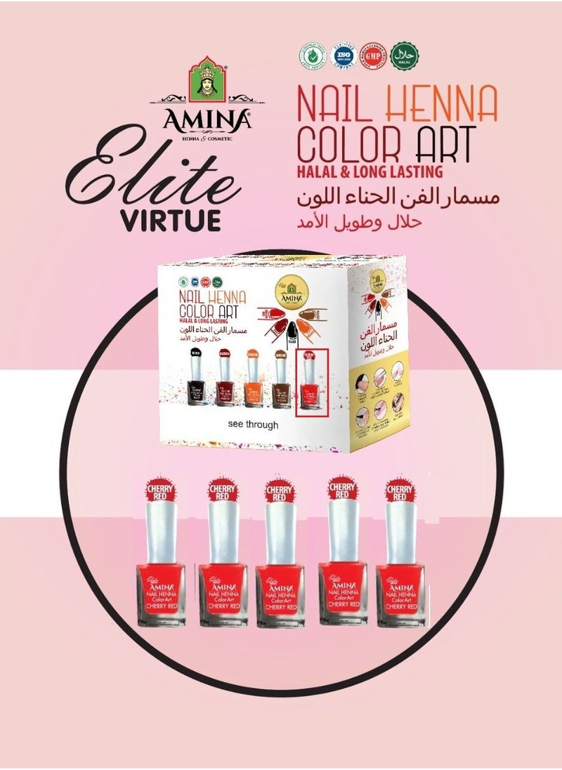 Amina Nail Polish Henna Color Art Nail Paint Mehendi Cherry Red 10 ML  - Image 2