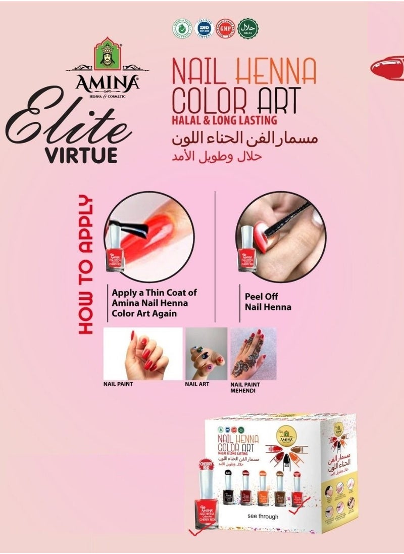 Amina Nail Polish Henna Color Art Nail Paint Mehendi Cherry Red 10 ML  - Image 3