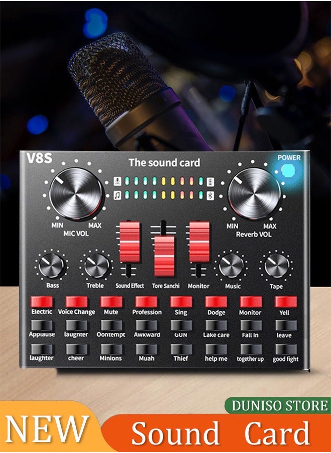 DUNISO - Sound Card V8 Multi-functional Live Sound Card USB Audio Interface Intelligent Volume Adjustable Audio Mixer Sound Card for Recording Hosting Speech - Image 1