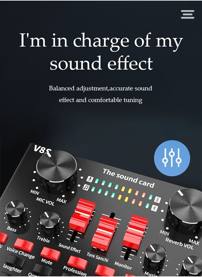 DUNISO - Sound Card V8 Multi-functional Live Sound Card USB Audio Interface Intelligent Volume Adjustable Audio Mixer Sound Card for Recording Hosting Speech - Image 1