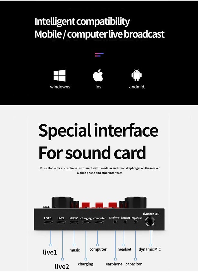 DUNISO - Sound Card V8 Multi-functional Live Sound Card USB Audio Interface Intelligent Volume Adjustable Audio Mixer Sound Card for Recording Hosting Speech - Image 1