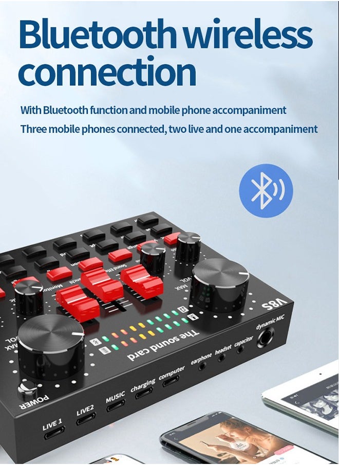 DUNISO - Sound Card V8 Multi-functional Live Sound Card USB Audio Interface Intelligent Volume Adjustable Audio Mixer Sound Card for Recording Hosting Speech - Image 1