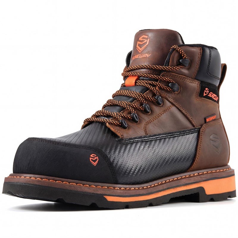 SUREWAY Men's 6" Waterproof Soft/Composite Toe Work Boot - Heavy Duty Crazy Horse Leather, Slip Resistant Lace Up for Construction & Industrial Safety - Image 1