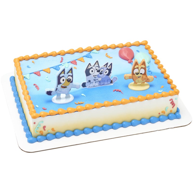 DecoPac DecoSetÂ® Bluey Dance Mode Cake Toppers, 3 Piece Cake Decoration With Bluey And Bingo Figurines and Muffin & Socks Poly Pic, For Birthday, Parties, Celebration - Image 1