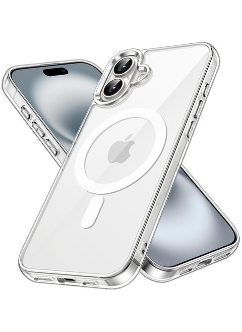 جراب مغناطيسي لهاتف iPhone 16 Plus مقاس 6.7 بوصة، غطاء ممتص للصدمات، مضاد للخدش، شفاف (شفاف)