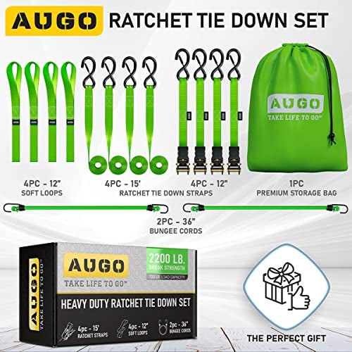 AUGO Ratchet Straps Heavy Duty 4 Pack -15 FT - 2200 LB Break Strength – with Safety Lock S Hooks - Cargo Straps for Moving, Appliances, Motorcycle – Soft Loop Tie Down Straps - Image 5
