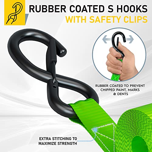 AUGO Ratchet Straps Heavy Duty 4 Pack -15 FT - 2200 LB Break Strength – with Safety Lock S Hooks - Cargo Straps for Moving, Appliances, Motorcycle – Soft Loop Tie Down Straps - Image 3